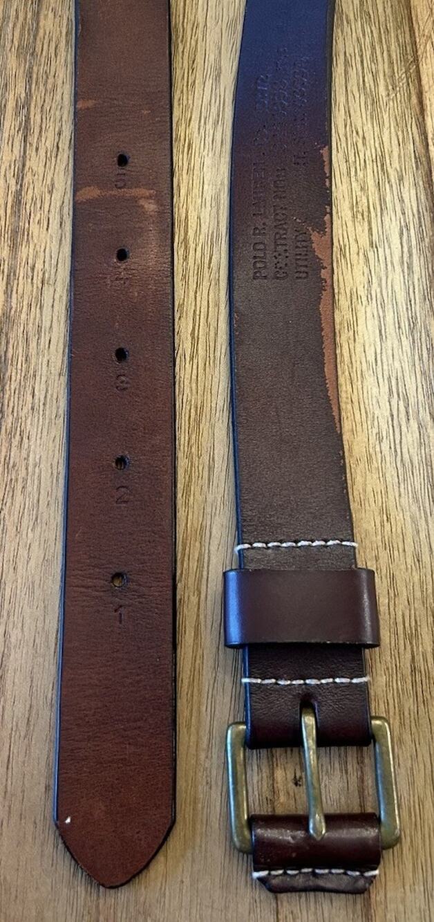Vtg Polo R. Lauren Co Men’s Brown Leather Utility Belt Solid Brass Buckle Sz 40